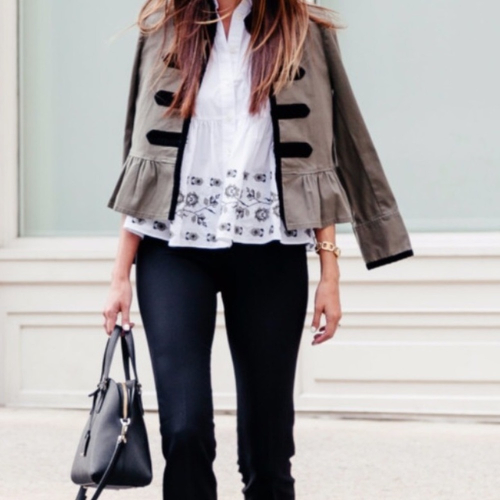 kate spade Olive Green Military-Style Blazer with Black Trim - Picture 2 of 6